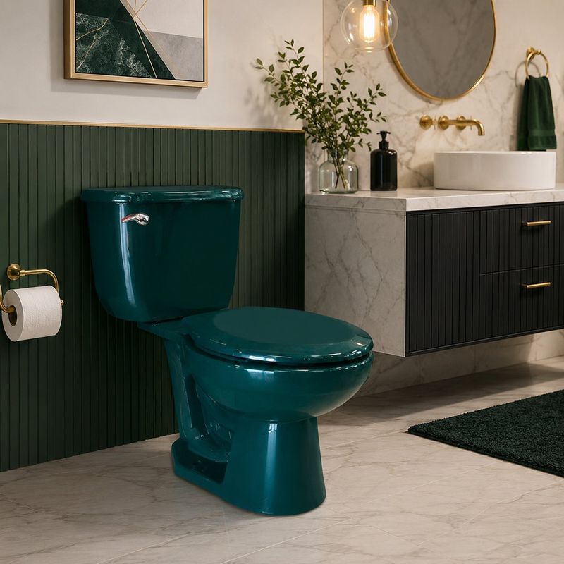 Sanitario de Dos Piezas Cerámico Ecoline con Descarga Eficiente de Manija Color Verde