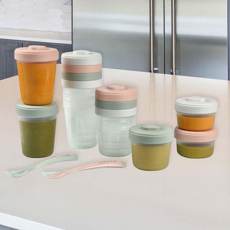 Set De 12 Contenedores De Comida + Cuchara Color Rosado - Beaba