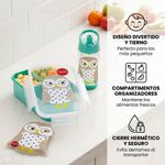 Set de Lonchera Bento Box Infantil con Compartimentos, Botella y Sanwichera Diseño Búho