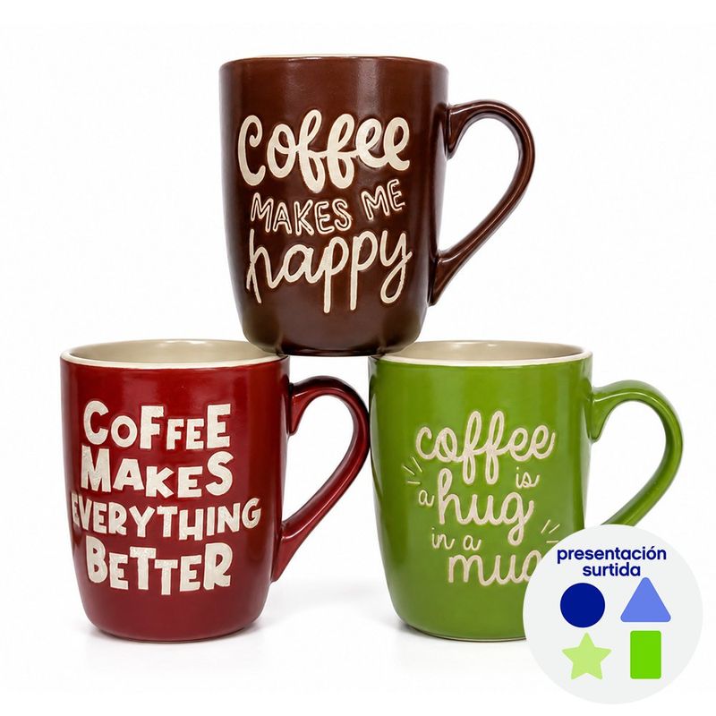 Taza de Cerámica Matte 13.5 Oz con Frases Decorativas Colores Surtidos