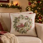 Cojín Decorativo Navideño de Algodón 45 x 45 Cm Bordado Diseño Corona con Paisaje