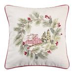 Cojín Decorativo Navideño de Algodón 45 x 45 Cm Bordado Diseño Corona con Paisaje