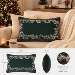 Cojín Decorativo Navideño de Algodón 35 x 50 Cm Bordado Diseño Follaje Verde