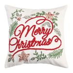 Cojín Decorativo Navideño de Algodón 45 x 45 Cm Bordado Diseño Merry Christmas con Cierre