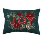 Cojín Decorativo Navideño de Algodón 35 x 50 Cm Bordado Diseño Joy con Fondo Verde