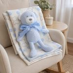 Set de Oso de Peluche y Frazada para Bebé con Textura Suave Color Celeste, 2 Piezas