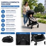 Carruaje de Paseo para Bebé Nano con Plegado Ultracompacto y Capota Amplia Color Negro