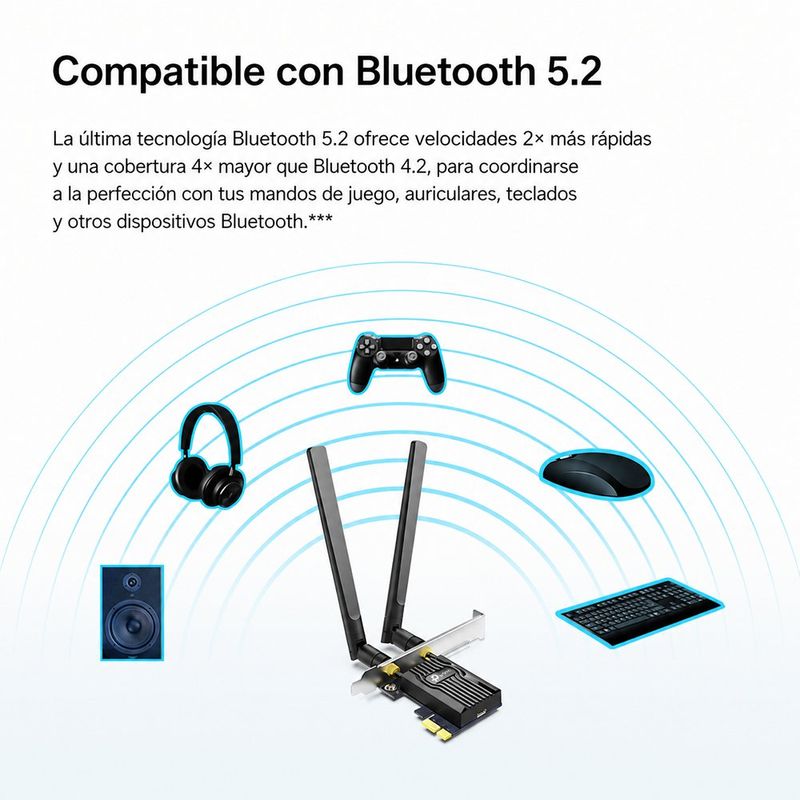 Adaptador PCI Express Archer TX20E Wi-Fi 6 AX1800 con Bluetooth 5.2 y 2 Antenas en Color Negro