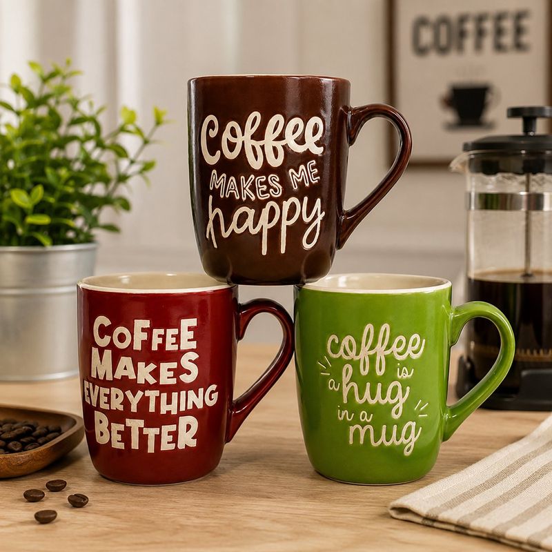 Taza de Cerámica Matte 13.5 Oz con Frases Decorativas Colores Surtidos