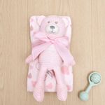 Set de Oso de Peluche y Frazada para Bebé con Textura Suave Color Rosado, 2 Piezas