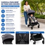 Carruaje de Paseo para Bebé Nano con Plegado Ultracompacto y Capota Amplia Color Gris