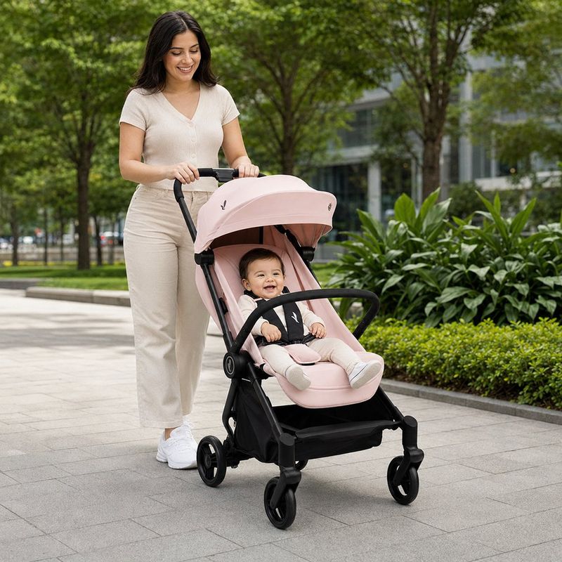 Carruaje de Paseo para Bebé Nano con Plegado Ultracompacto y Capota Amplia Color Rosado