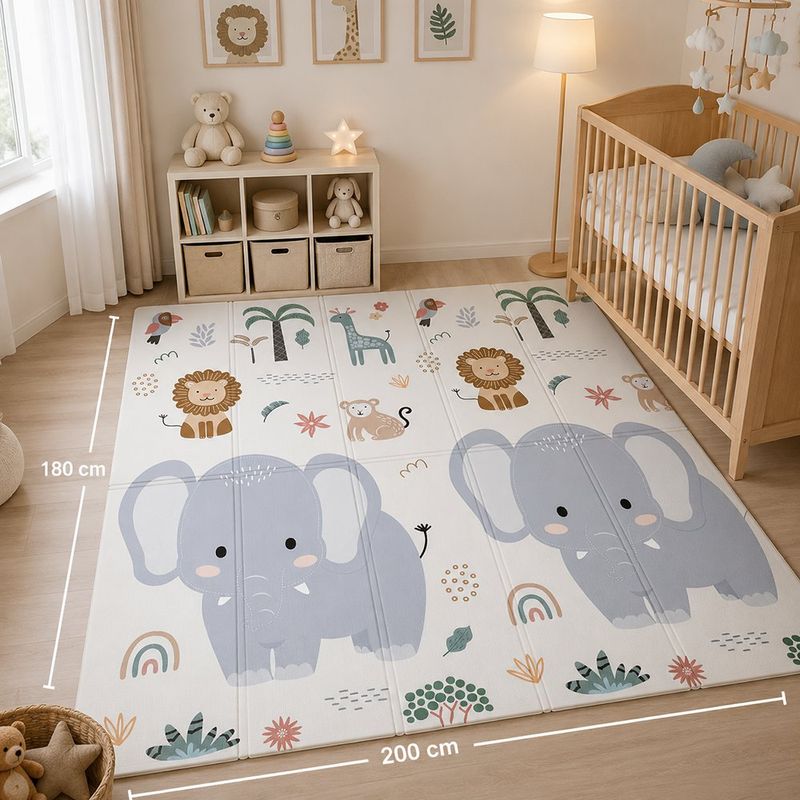 Alfombra de Juego Plegable para Bebé con Cerco Reversible Diseño Selva