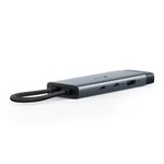 Hub USB Tipo-C 6 en 1 con HDMI 4K, Ethernet Gigabit y Power Delivery 100W en Color Gris