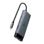 Hub USB Tipo-C 6 en 1 con HDMI 4K, Ethernet Gigabit y Power Delivery 100W en Color Gris
