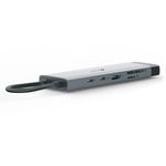 Hub USB Tipo-C 9 en 1 con HDMI 4K, Ethernet Gigabit y Lector SD 100W en Color Gris