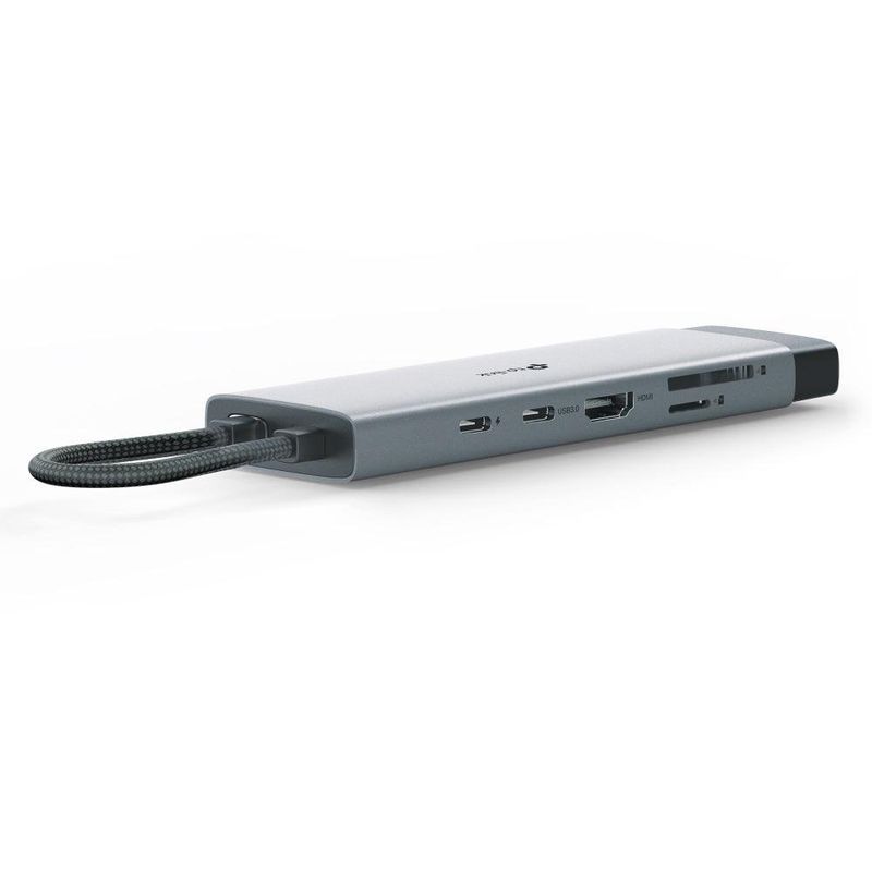 Hub USB Tipo-C 9 en 1 con HDMI 4K, Ethernet Gigabit y Lector SD 100W en Color Gris