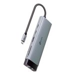 Hub USB Tipo-C 9 en 1 con HDMI 4K, Ethernet Gigabit y Lector SD 100W en Color Gris