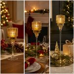 Set de Candeleros de Vidrio de 30, 35 y 40 cm para Decoración Navideña Dorado, 3 Unidades