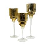 Set de Candeleros de Vidrio de 30, 35 y 40 cm para Decoración Navideña Dorado, 3 Unidades