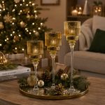 Set de Candeleros de Vidrio de 30, 35 y 40 cm para Decoración Navideña Dorado, 3 Unidades