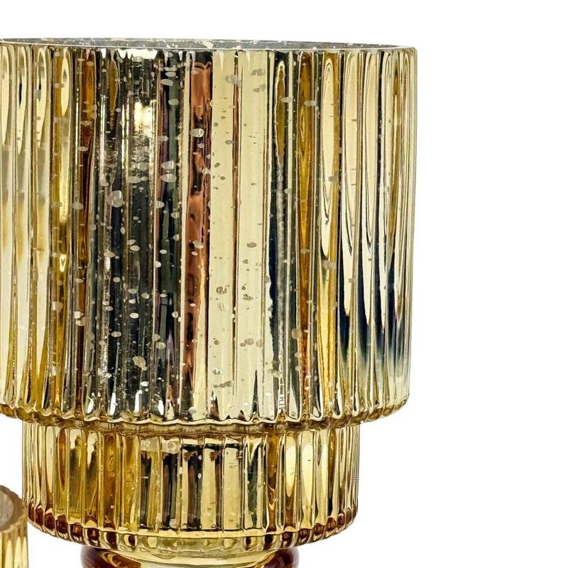 Set de Candeleros de Vidrio de 30, 35 y 40 cm para Decoración Navideña Dorado, 3 Unidades