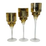 Set de Candeleros de Vidrio de 30, 35 y 40 cm para Decoración Navideña Dorado, 3 Unidades