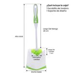 Cepillo para Baño Plástico con Base Portacepillo Mango Ergonómico Blanco y Verde