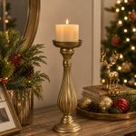 Portavela Decorativo de MDF 24 x 11 cm con Base Redonda para Mesa Dorado