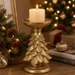 Portavela Decorativo de Resina 15 cm Diseño Pino para Mesa Dorado