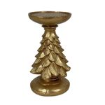 Portavela Decorativo de Resina 15 cm Diseño Pino para Mesa Dorado