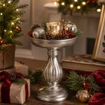 Portavela Decorativo de MDF 17 cm con Base Amplia para Mesa Plateado