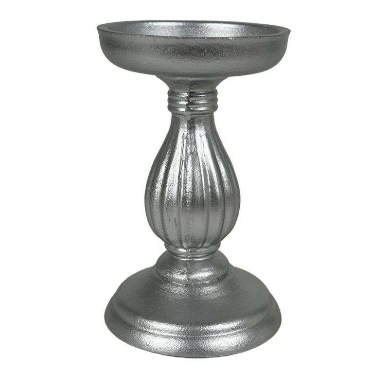 Portavela Decorativo de MDF 17 cm con Base Amplia para Mesa Plateado