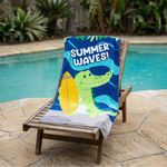 Toalla de Playa Infantil 30 x 60 Plg Diseño Cocodrilo Surfista Azul y Verde
