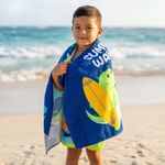 Toalla de Playa Infantil 30 x 60 Plg Diseño Cocodrilo Surfista Azul y Verde