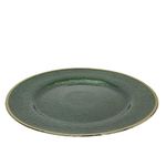 Plato Base de Vidrio Texturizado 33 cm para Montaje de Mesa con Borde Dorado Verde