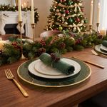 Plato Base de Vidrio Texturizado 33 cm para Montaje de Mesa con Borde Dorado Verde