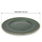 Plato Base de Vidrio Texturizado 33 cm para Montaje de Mesa con Borde Dorado Verde