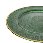 Plato Base de Vidrio Texturizado 33 cm para Montaje de Mesa con Borde Dorado Verde