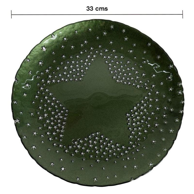 Plato Base de Vidrio 33 cm con Diseño en Relieve de Estrella para Montaje de Mesa Verde