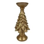 Portavela Decorativo de Resina 26 cm Diseño Pino para Mesa Dorado