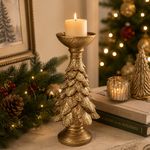 Portavela Decorativo de Resina 26 cm Diseño Pino para Mesa Dorado