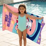 Toalla de Playa Infantil 30 x 60 Plg Diseño Unicornio Rosado y Celeste