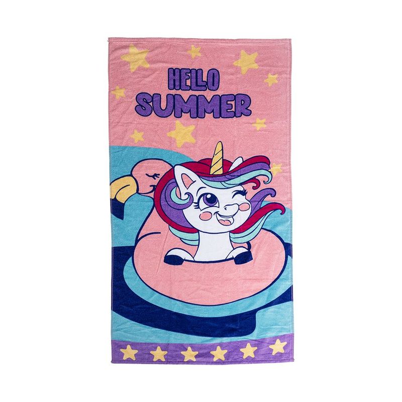 Toalla de Playa Infantil 30 x 60 Plg Diseño Unicornio Rosado y Celeste