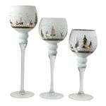Set de Candeleros de Vidrio de 30, 35 y 40 cm para Decoración Navideña Color Blanco y Dorado, 3 Unidades