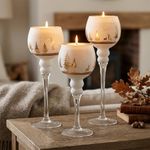 Set de Candeleros de Vidrio de 30, 35 y 40 cm para Decoración Navideña Color Blanco y Dorado, 3 Unidades