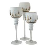 Set de Candeleros de Vidrio de 30, 35 y 40 cm para Decoración Navideña Color Blanco y Dorado, 3 Unidades
