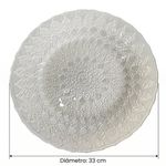 Plato Base de Vidrio Labrado 33 cm con Textura en Relieve para Montaje de Mesa Blanco