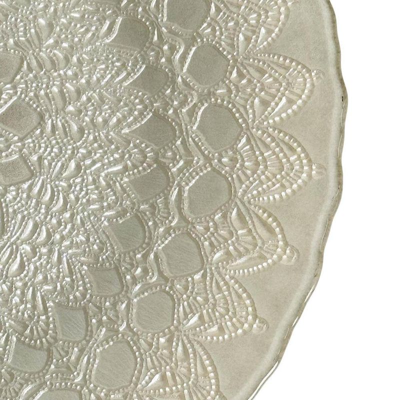 Plato Base de Vidrio Labrado 33 cm con Textura en Relieve para Montaje de Mesa Blanco