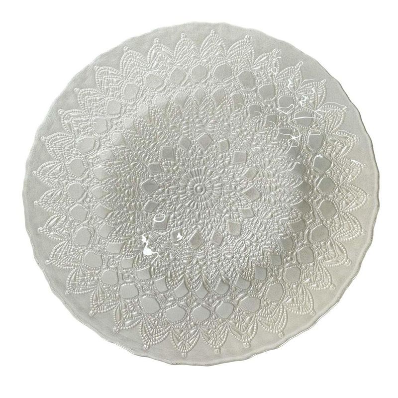 Plato Base de Vidrio Labrado 33 cm con Textura en Relieve para Montaje de Mesa Blanco